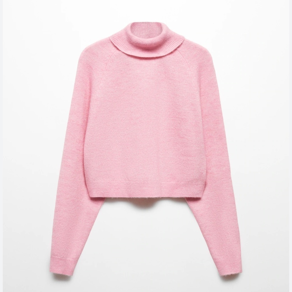 MNG Mango Pink Turtleneck Sweater Womens Size 2XS Crop Long Sleeves XXS